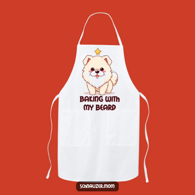 Funny Fluffy Dog White Beard Apron - Chef's Wagging Tail Star Kitchenwear