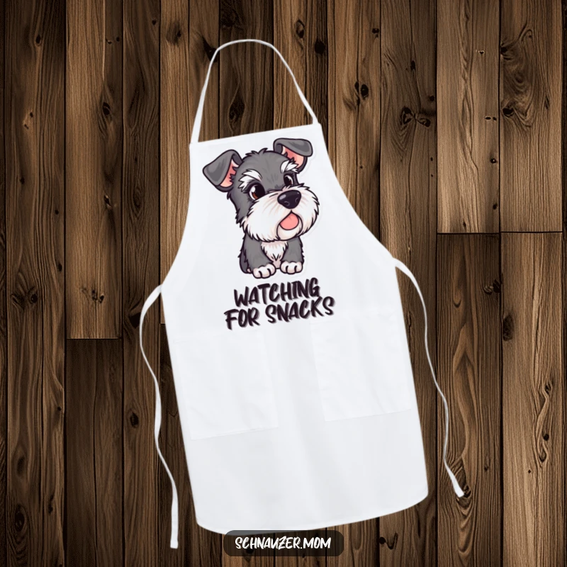 Funny Schnauzer apron with alert ears, featuring a dog observing its surroundings, adding watchful humor to kitchen activities.