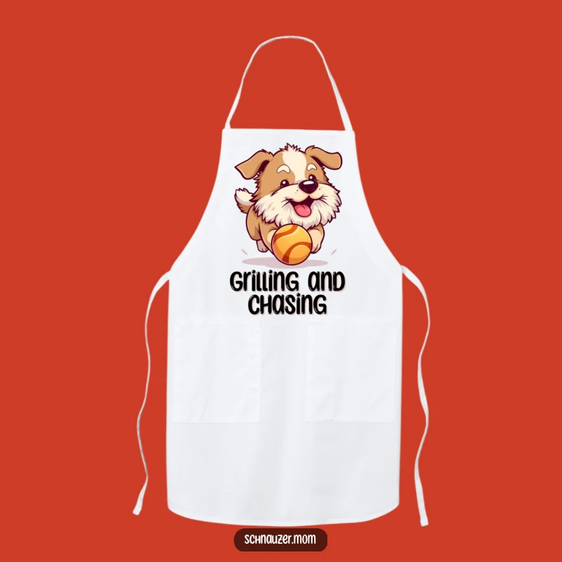 Funny Fluffy Beard Dog Ball Chase Apron - Chef's Playful Pup Kitchenwear