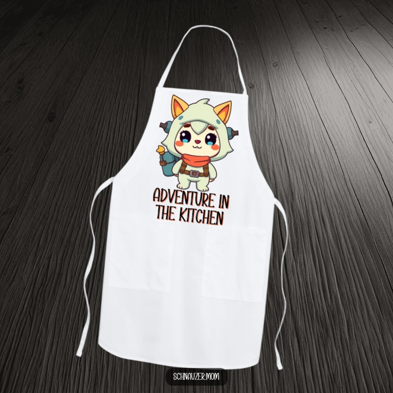 Funny Apron: Character ready for adventure with a happy grin, perfect for kitchen use, bringing humor and protection, a delightful funny gift.