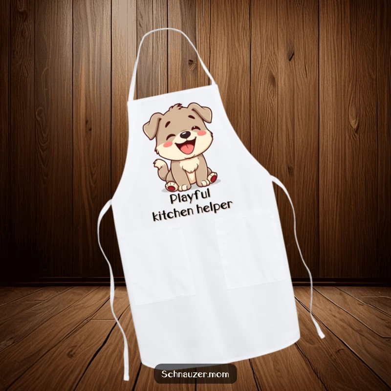 Funny Apron showcasing a character barking with a wagging tail, ready to bring playful energy to culinary tasks.
