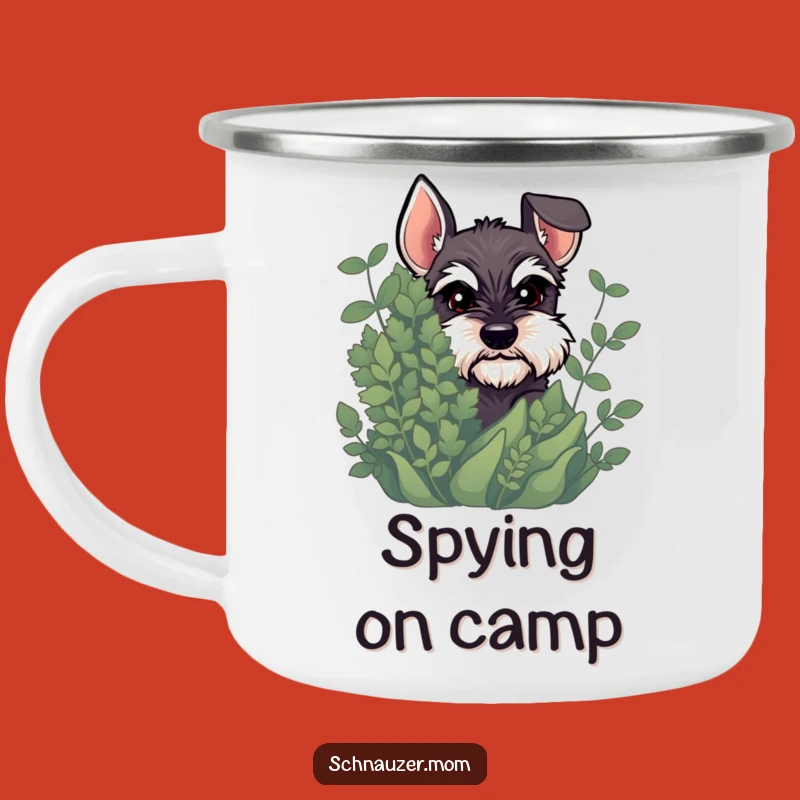Durable Funny Schnauzer Peeking Camping Mug: Mischievous Dog's Outdoor Glint
