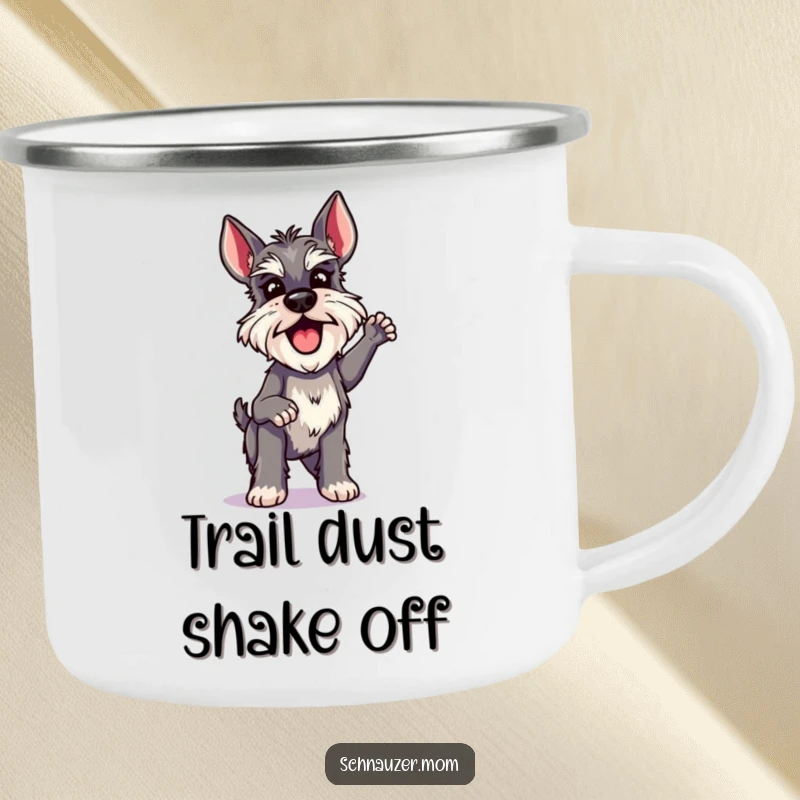 Funny Schnauzer Lady Camping Mug, doing a quick and excited shake with pure energy, a durable and humorous mug for adventurers.