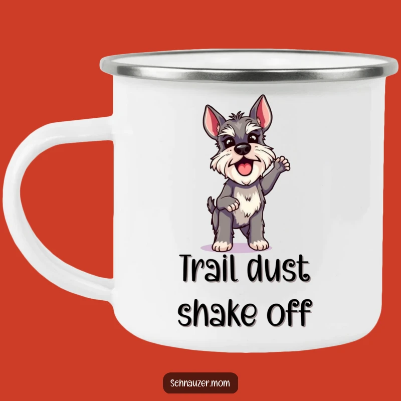 Funny Schnauzer Lady Camping Mug: Excited Shake, Outdoor Energy Mug