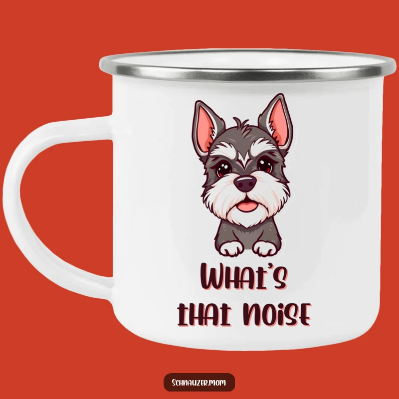 Funny Schnauzer Lady Camping Mug - Quizzical Tilt, Outdoor Contemplation Gift