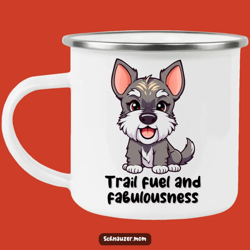 Funny Schnauzer Lady Camping Mug - Smirk & Wagging Tail, Outdoor Laughs Gift