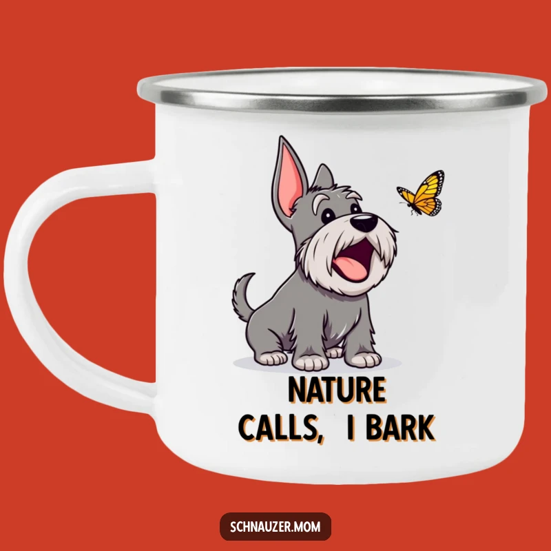 Funny Excited Schnauzer Camping Mug: Adventure with a Bark!