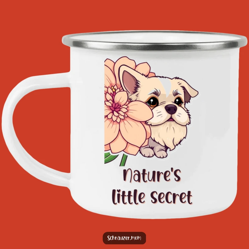 Funny Bearded Dog Flower Peek Camping Mug - Outdoor Floral Dog Cup