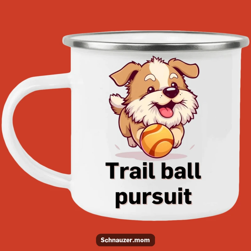 Funny Fluffy Beard Dog Ball Chase Camping Mug - Outdoor Playful Cup