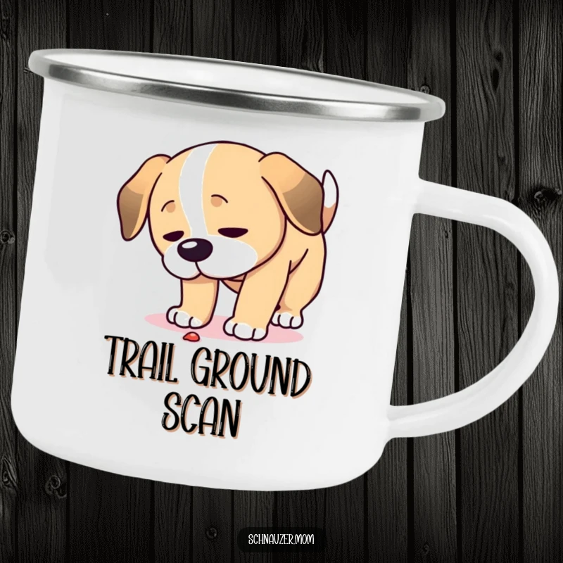 Funny Camping Mug: A dog intensely studies the ground, bringing a sense of focused curiosity to your outdoor experience.
