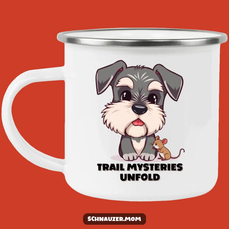 Funny Schnauzer Camping Mug - Curious Eyebrows & Mouse - Outdoor Gift