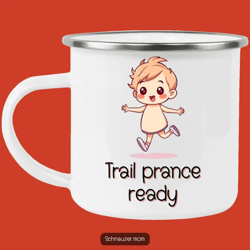 Funny Enamel Camping Mug: Confident Prancing Character, Perfect Outdoor Gift