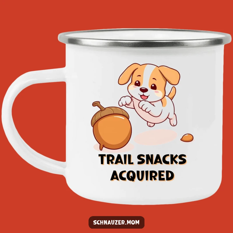 Funny Pouncing Dog Acorn Camping Mug - Durable & Hilarious Outdoor Adventure Gift