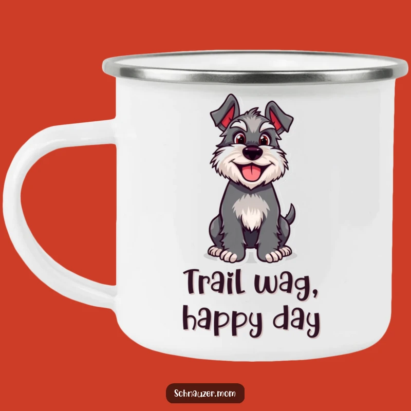 Funny Happy Schnauzer Camping Mug: Adventure with Canine Cheer!