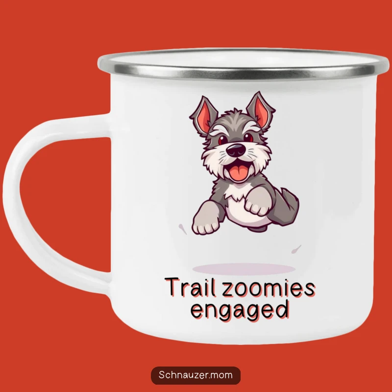 Funny Kawaii Schnauzer Camping Mug: Energetic Leap on Outdoor Adventures