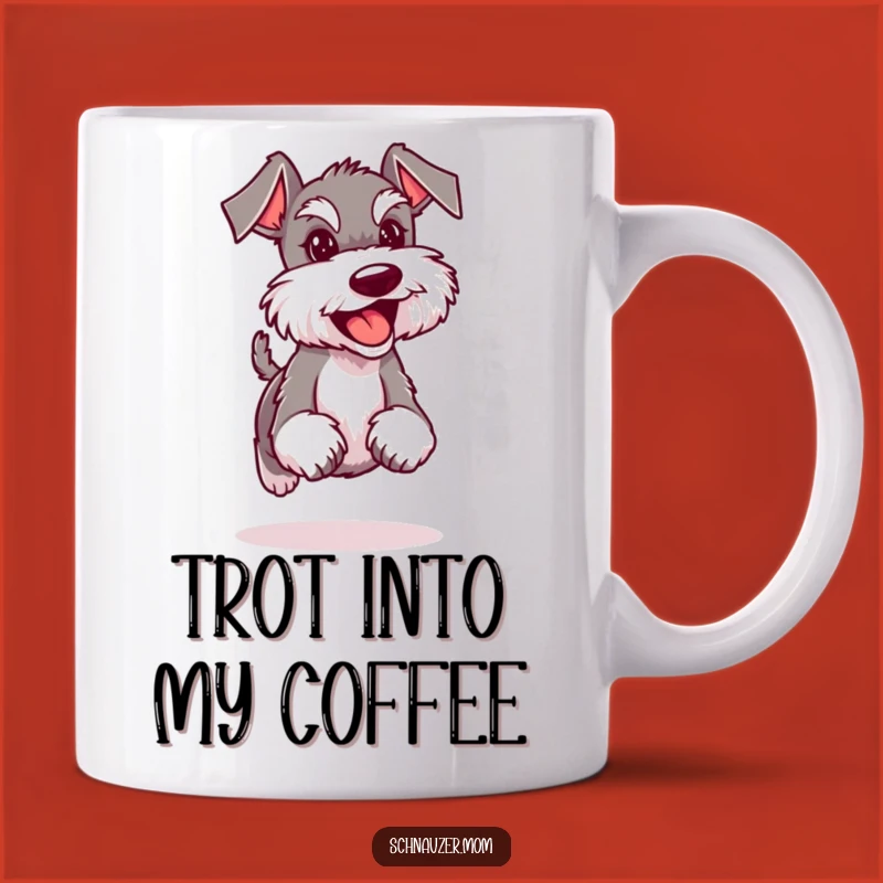Funny Confident Schnauzer Lady Trotting Mug: Happy Canine Gift