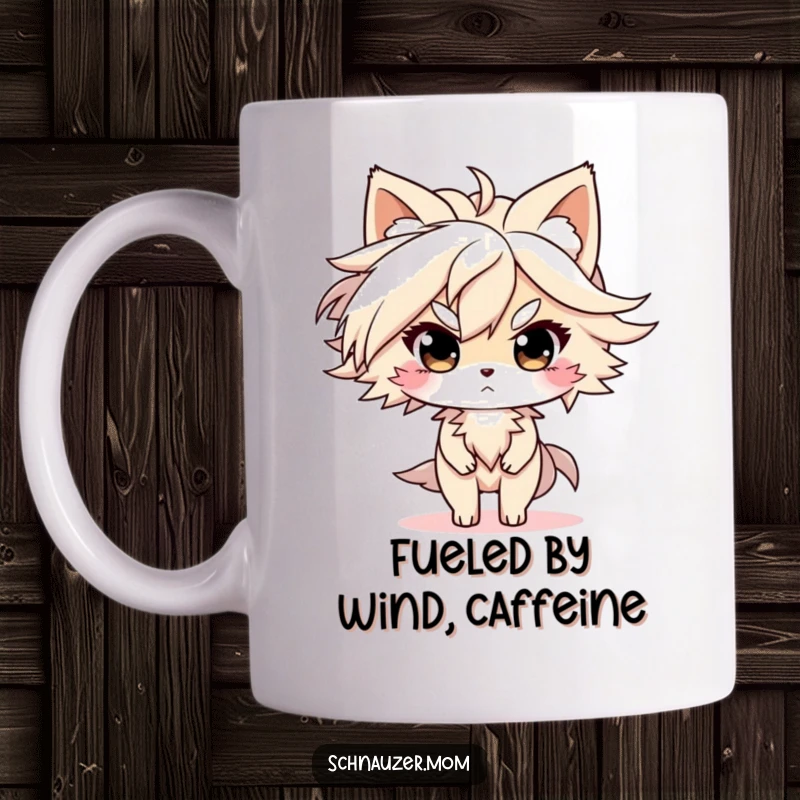 Funny Mug: Character with fur blowing in the wind, looking determined, radiating strength and resolve, a perfect funny gift for the motivated.