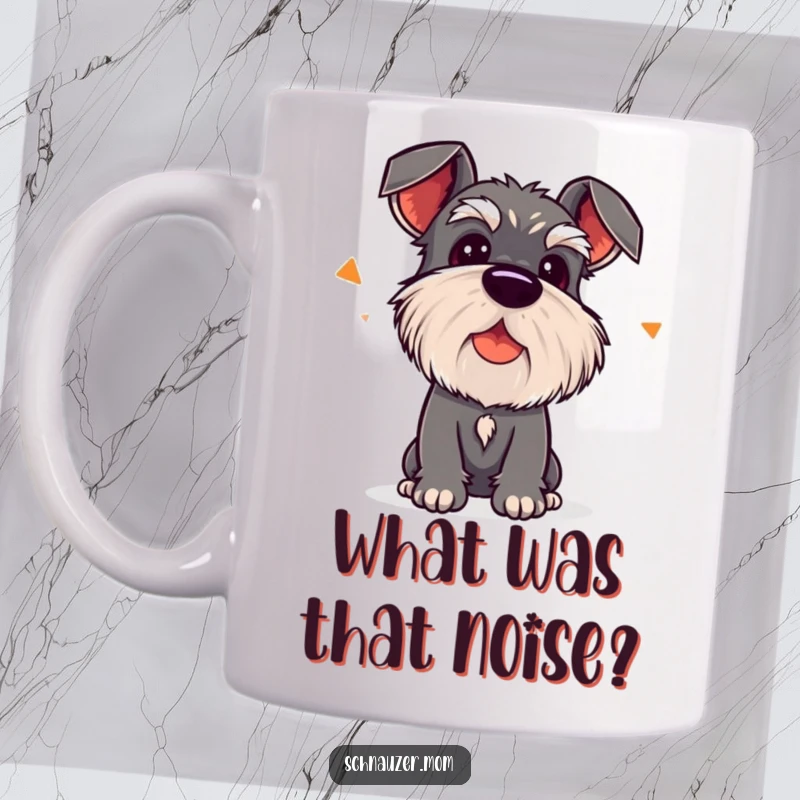 Funny Kawaii Schnauzer Mug, tilting its head while listening to an interesting sound, a cute mystery.