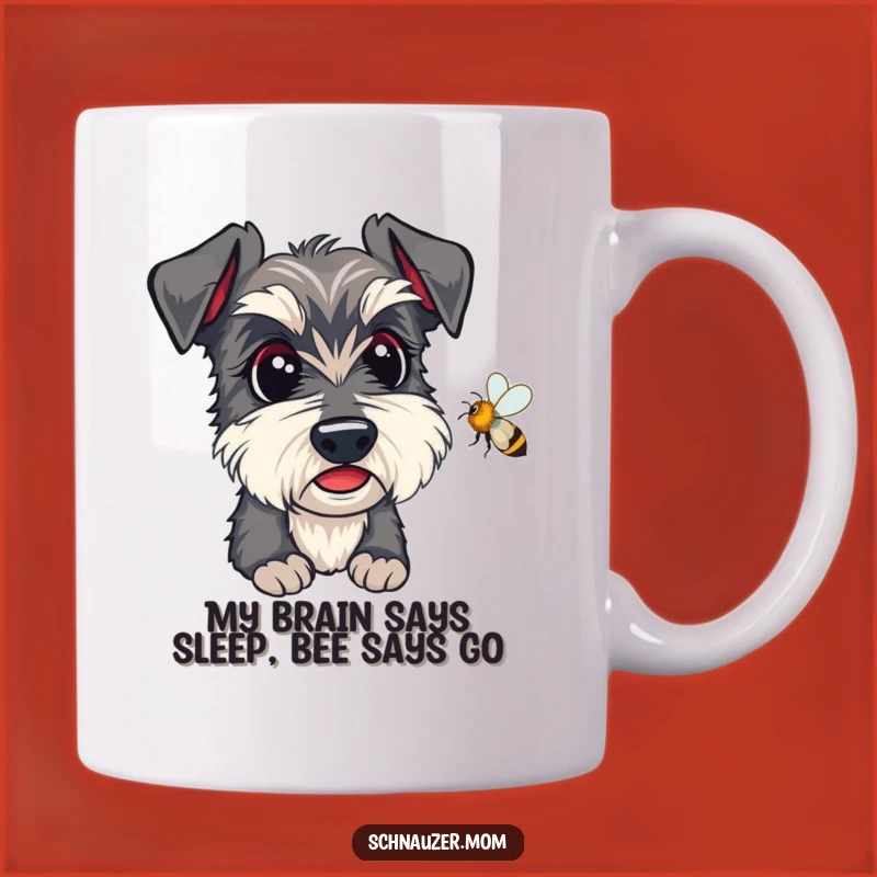 Funny Kawaii Schnauzer Mug: Alert Dog Watching Bee, Perfect Humorous Gift