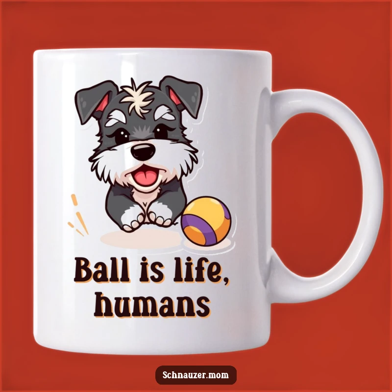 Funny Schnauzer Ball Chase Mug: A Playful Wink Design, Perfect Gift for Dog Lovers