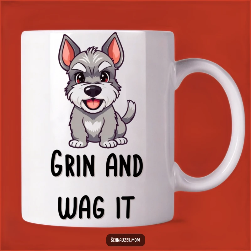 Funny Happy Schnauzer Mug - Wagging Tail Grin - Joyful Dog Gift