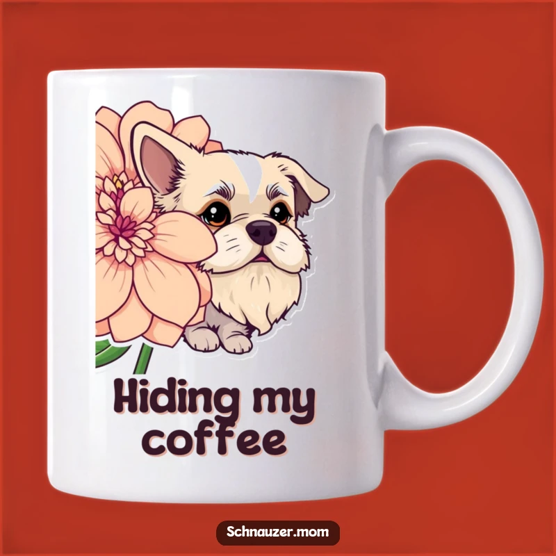 Funny Bearded Dog Flower Peek Mug - Quirky Floral Dog Lover Gift