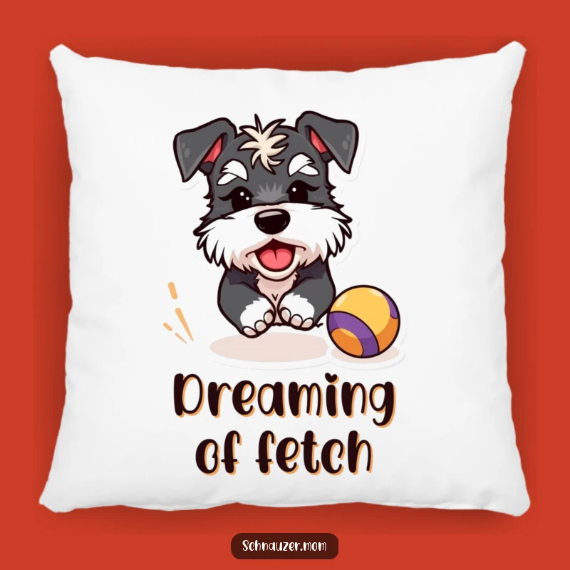 Cute Funny Schnauzer Ball Chase Pillow: Playful Wink Comfort, Cozy & Hilarious Gift