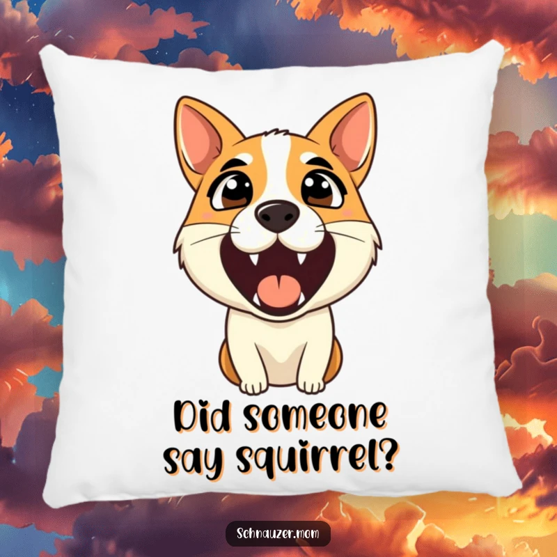 Funny pillow with an alert dog barking, ears pricked, offering a watchful and humorous touch to any room's decor.