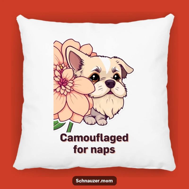 Funny Bearded Dog Flower Peek Pillow - Cute Floral Beard Dog Cushion
