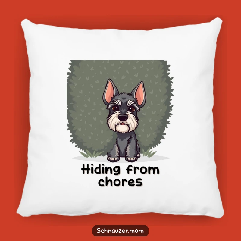 Funny Schnauzer Pillow: Cozy Shrub Peek Surprise Cushion