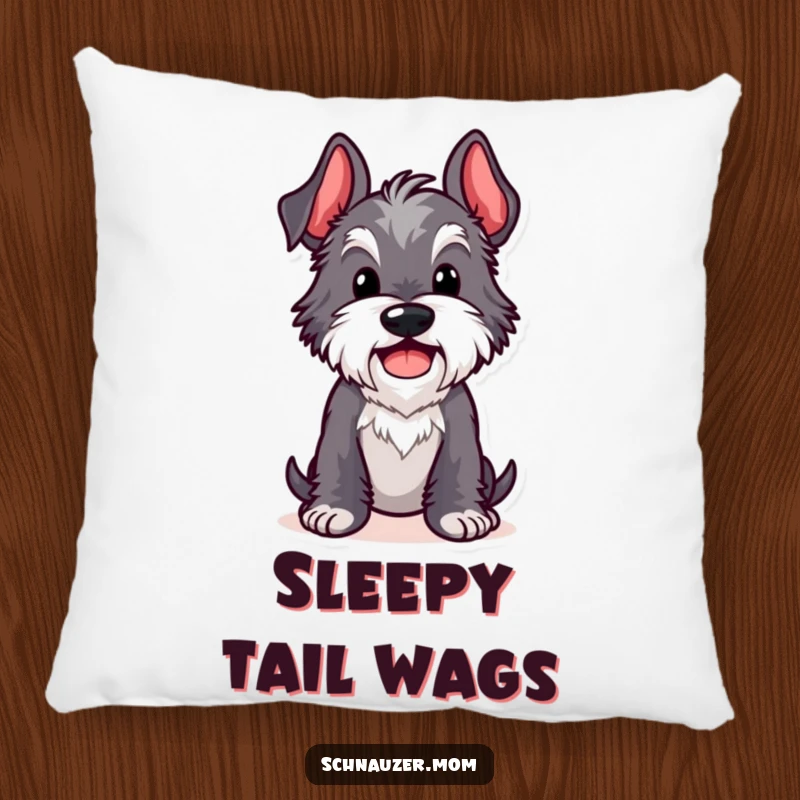 Funny Kawaii Schnauzer pillow featuring a dog in a comical pose with a happy wag, perfect for adding comfort and humor.