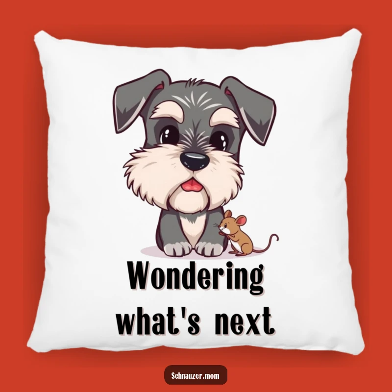 Funny Schnauzer Pillow - Curious Eyebrows & Mouse - Cozy Gift