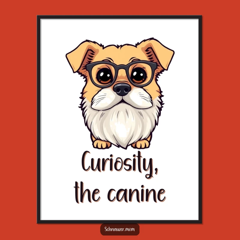 Funny Bearded Scholar Dog Art Print - Tiny Spectacles Curious Decor