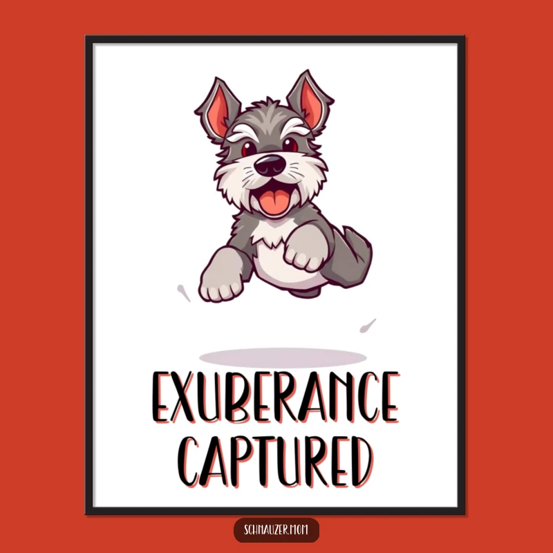 Funny Kawaii Schnauzer Digital Art: Energetic Leap for Playful Decor