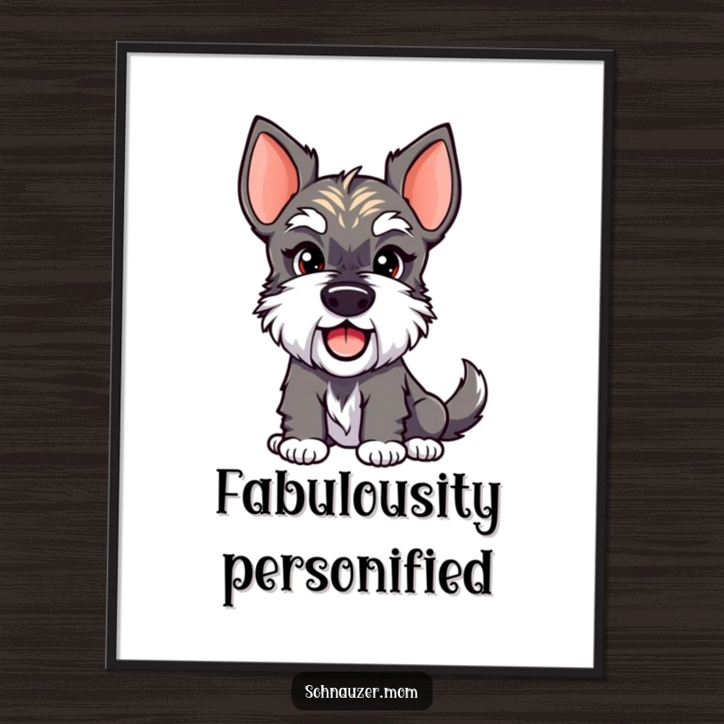 Funny Schnauzer Lady Digital Art Print of a dog with a knowing smirk and a wagging tail, ready to be printed. Funny gift.