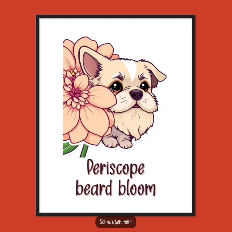 Funny Bearded Dog Flower Peek Art Print - Whimsical Floral Dog Decor