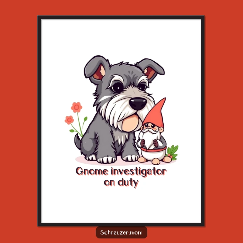 Funny Curious Schnauzer Gnome Sniff Digital Art - Whimsical Wall Decor Gift.