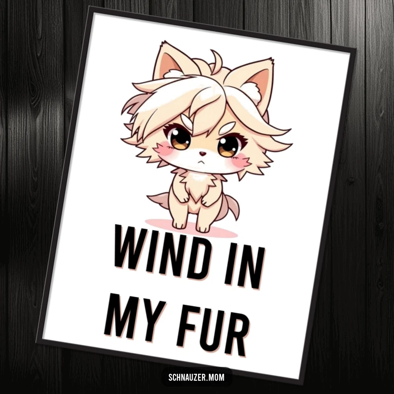 Funny Digital Art Print: Character with fur blowing in the wind, looking determined, ready to bring instant strength and humor to any printable space, a perfect funny gift.