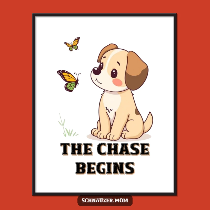 Funny Dog Butterfly Digital Print - Instant Humorous Wall Art Download