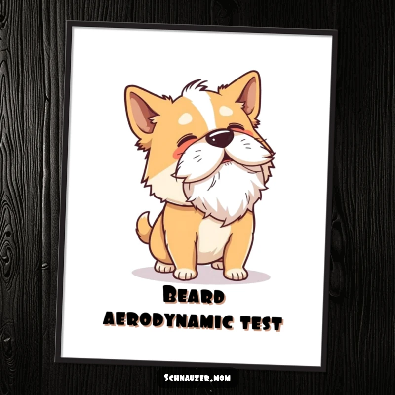 Funny Digital Art Print: A dog shakes its head vigorously, its beard flying outwards in a comically exaggerated and humorous motion.