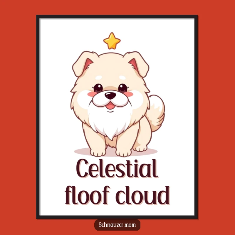 Funny Fluffy Dog White Beard Art Print - Whimsical Wagging Tail Star Decor