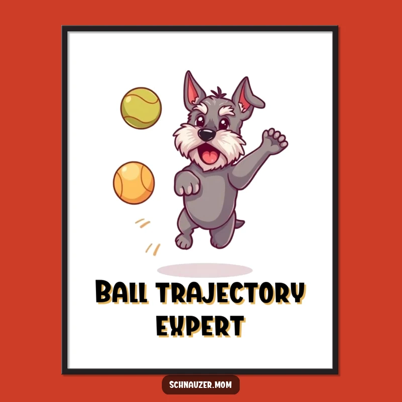 Funny Schnauzer Dog Digital Art: Playful Ball Chase Wall Decor Gift