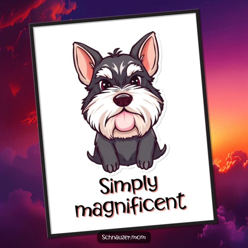 Funny Schnauzer lady digital art print of a proud dog with a determined mustache, perfect for stylishly humorous home or office decoration.