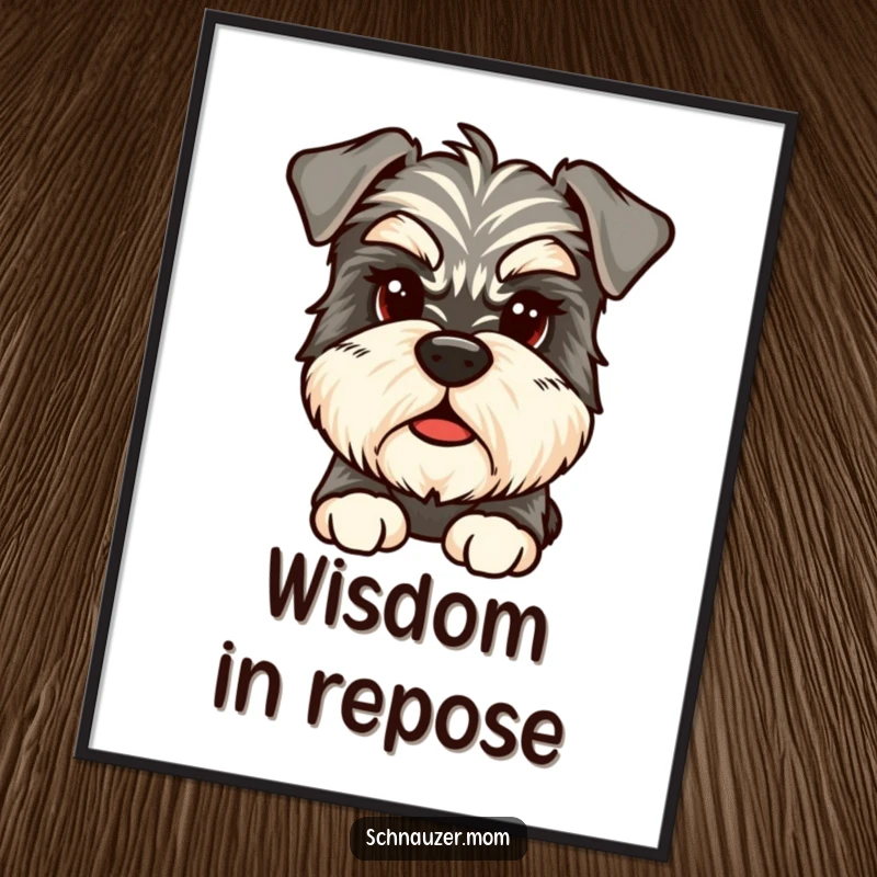 Funny Schnauzer Thought Digital Art Print, showing a scruffy Schnauzer with bushy eyebrows in a thoughtful pose, ready to download.