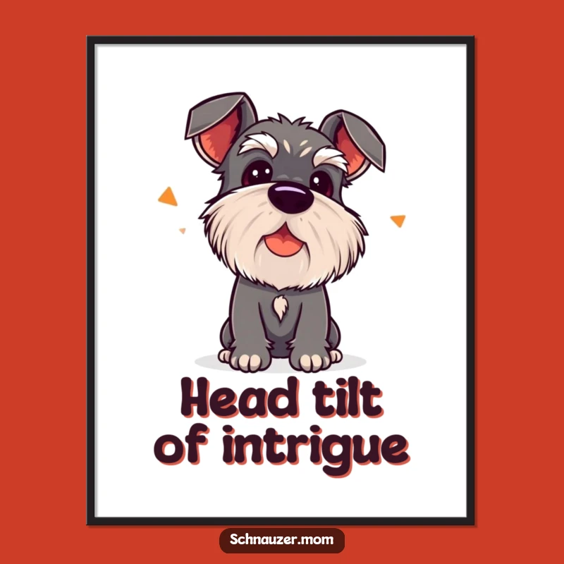 Funny Kawaii Schnauzer Digital Art: Head Tilt Listening Dog, Instant Gift