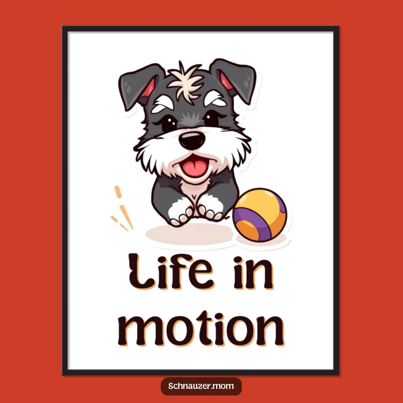 Funny Schnauzer Ball Chase Digital Art: Playful Wink Wall Decor, Instant Hilarious Gift