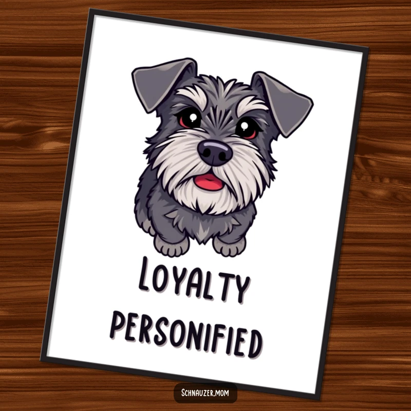 Funny Schnauzer adoring eyes digital art print, showing a loyal dog looking up, offering instant warmth and humorous decor.