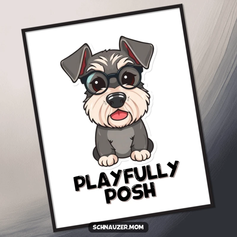 Funny Schnauzer digital art print of a cute dog wearing a tiny monocle, looking distinguished and playfully elegant, perfect for walls.