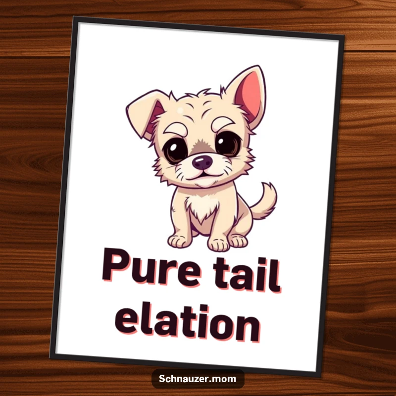 Funny Dog Digital Art Print: A close-up of a small, wiry dog with highly expressive eyebrows and a blurred, fast-wagging tail, captured in humor.