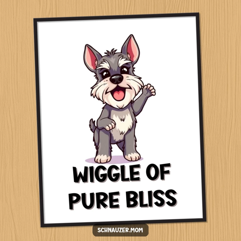 Funny Schnauzer Lady Digital Art, doing a quick and excited shake with vibrant energy, a high-resolution humorous illustration.